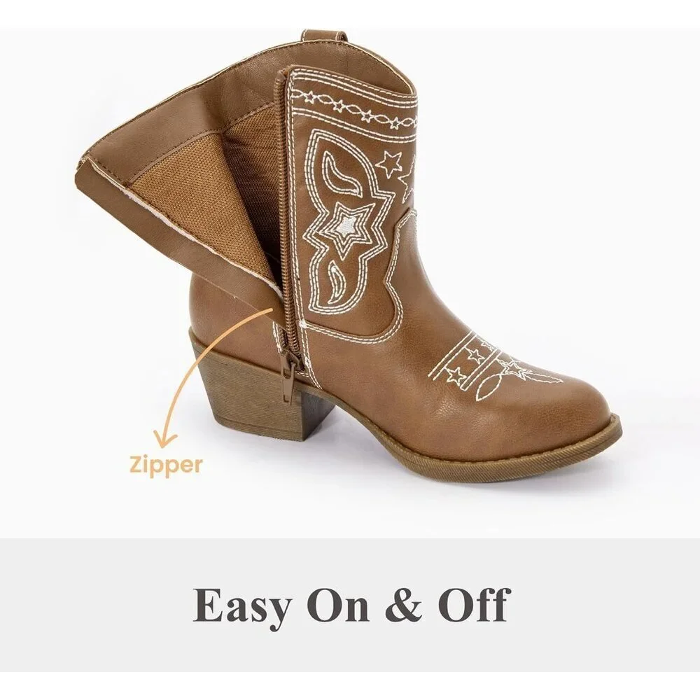 PATPAT Girls Cowgirl Boots Western Riding Shoes with Zipper & Square Toe - Picture 5 of 6